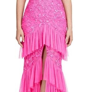 Pink Asymmetrical Trumpet Maxi Dress